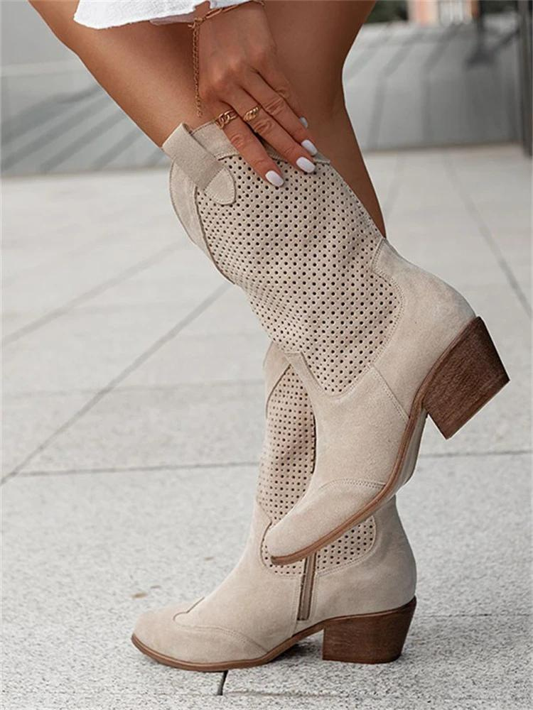Leren dames laarzen mid-calf western stijl met comfortvoering en rits bruin zwart wit voor dagelijks gebruik | Sulvida