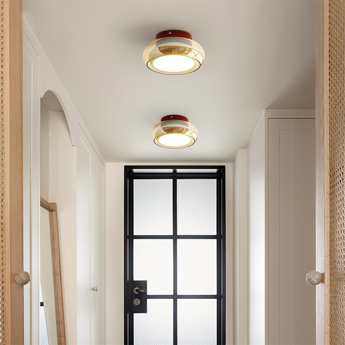 Plafondlamp Retro Glas Flush Mount Rond Gekleurde Band Woonkamer Slaapkamer LED Sfeerverlichting Design | Sulvida