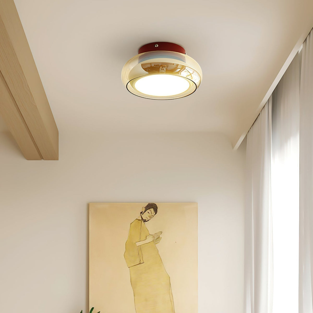 Plafondlamp Retro Glas Flush Mount Rond Gekleurde Band Woonkamer Slaapkamer LED Sfeerverlichting Design | Sulvida