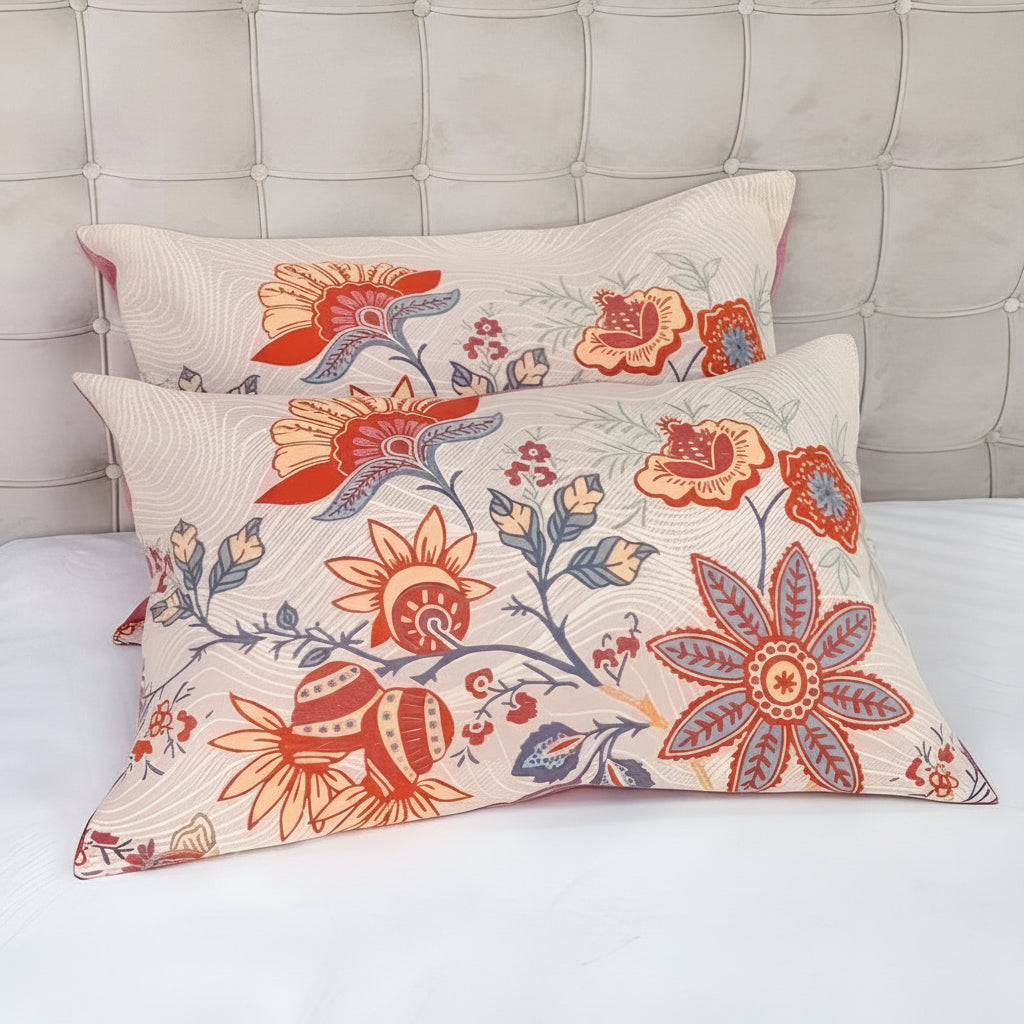 Katoenen Kussensloop Set met Botanisch Bloemenpatroon Boho-Stijl 52×75 cm Landelijke Slaapkamer 2 Stuks | Sulvida