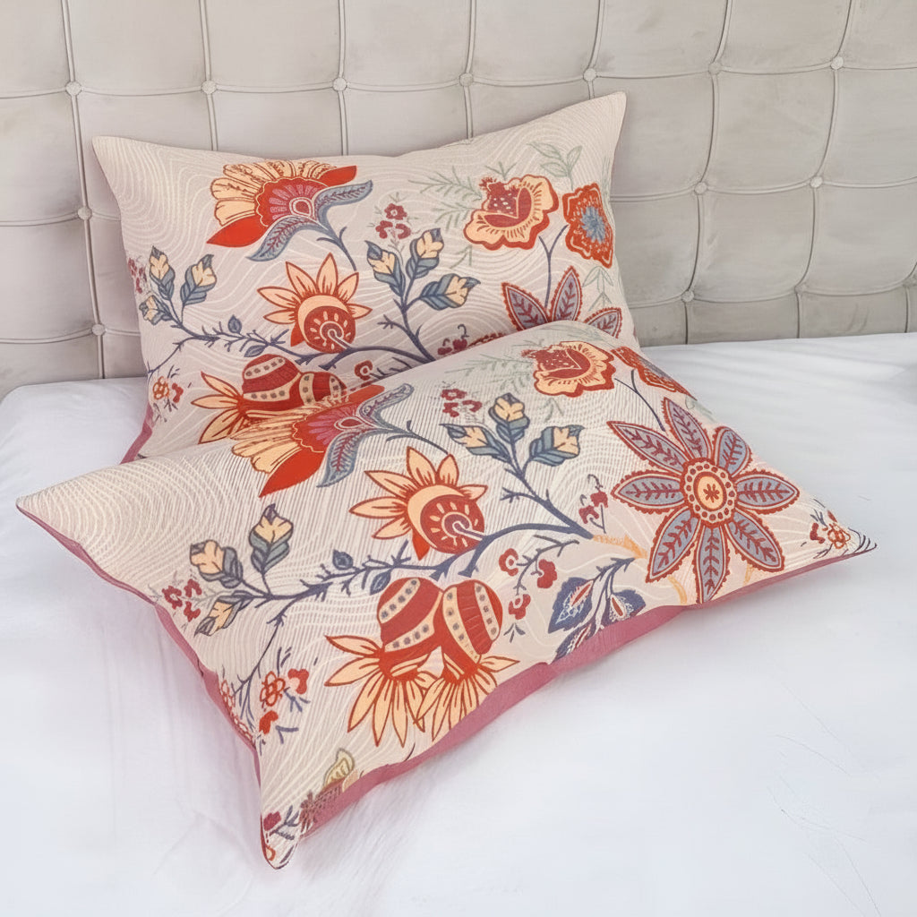 Katoenen Kussensloop Set met Botanisch Bloemenpatroon Boho-Stijl 52×75 cm Landelijke Slaapkamer 2 Stuks | Sulvida