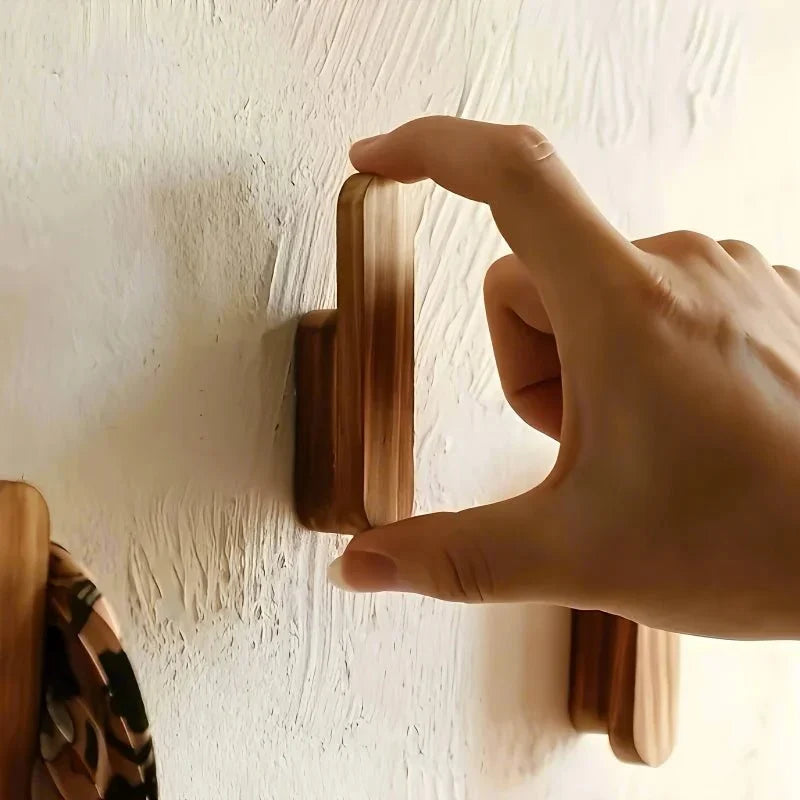 Wandhaken Hout Set 4 Stuks Natuurlijk Design Kapstok Hal Slaapkamer Badkamer Garderobe Jassen Handdoeken Ophangen | Sulvida