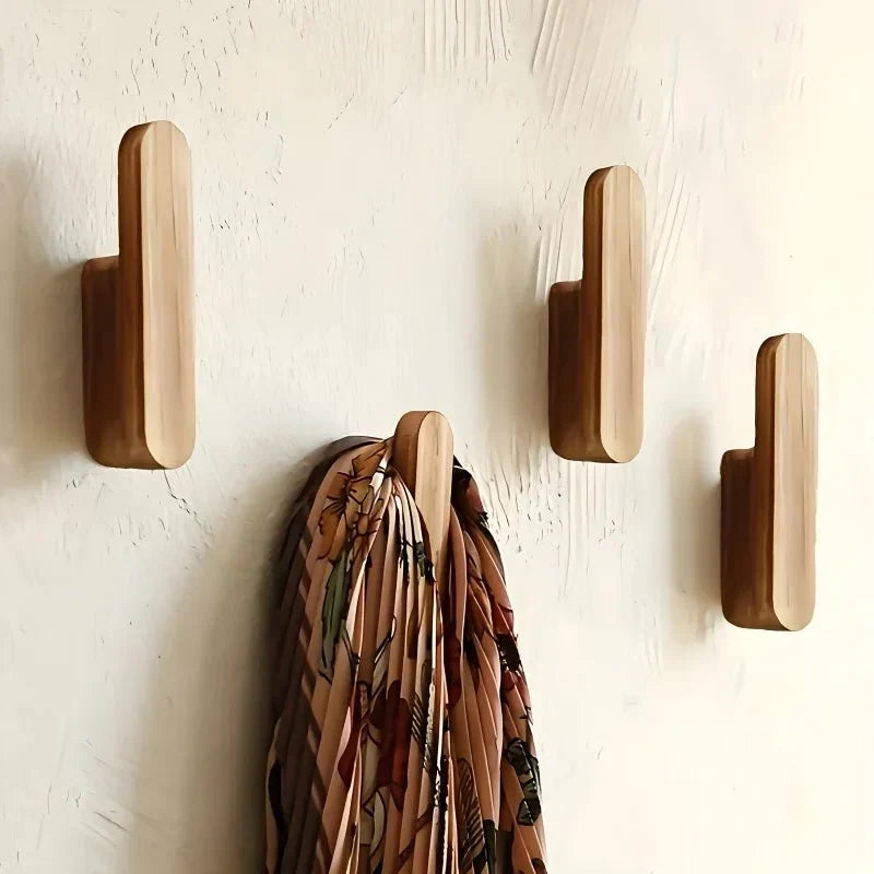 Wandhaken Hout Set 4 Stuks Natuurlijk Design Kapstok Hal Slaapkamer Badkamer Garderobe Jassen Handdoeken Ophangen | Sulvida
