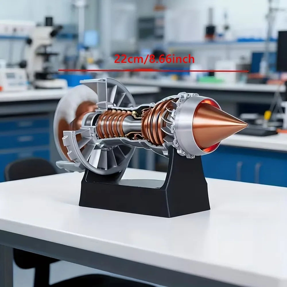 Vliegtuigmotor Miniatuur Display met Turbofan Details Zwarte Basis Industrieel Decoratief Object Luchtvaart | Sulvida