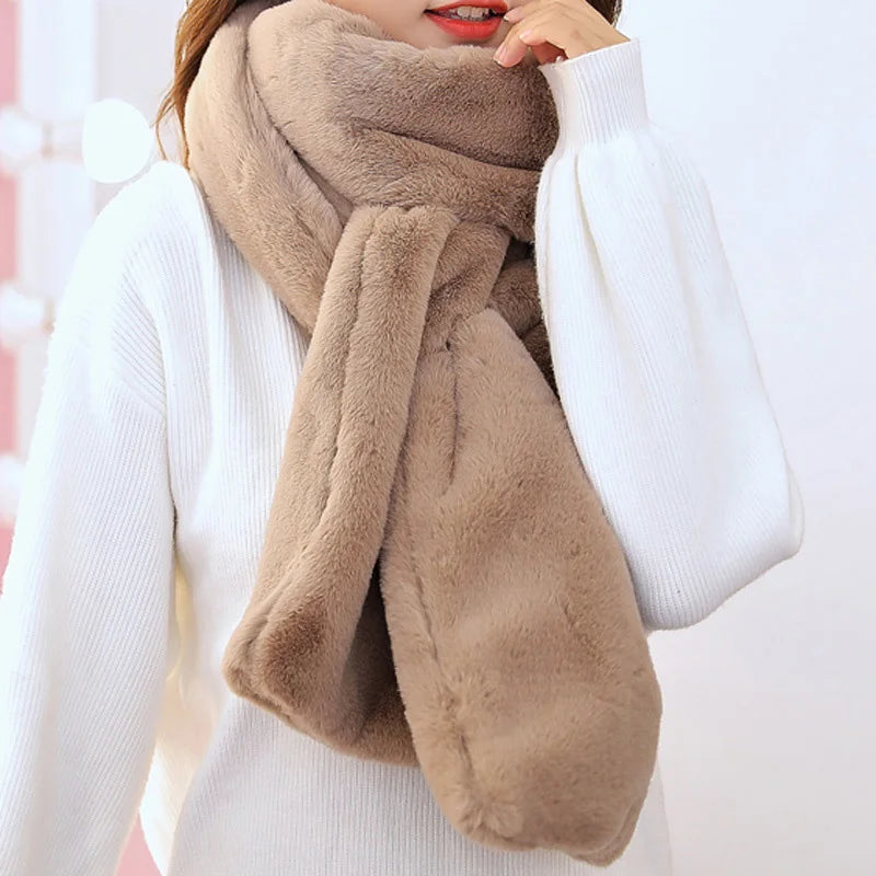 Imitatie Konijnenbont Sjaal Dames – Zachte Wintersjaal Luxe Bont Accessoire Roze Grijs Khaki Beige Warm | Sulvida