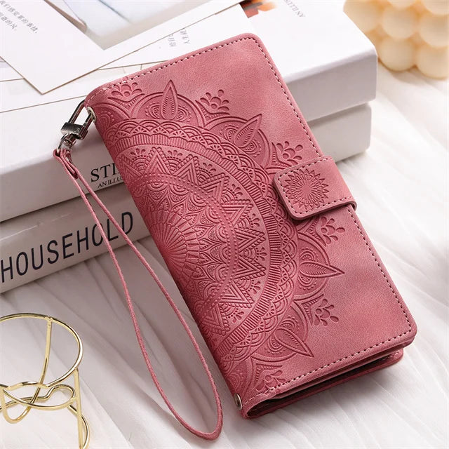 Leren Telefoonhoesje met Kaarthouder Smartphone Reliëfprint Flipcase Portemonnee-Etui Magnetische Sluiting | Sulvida