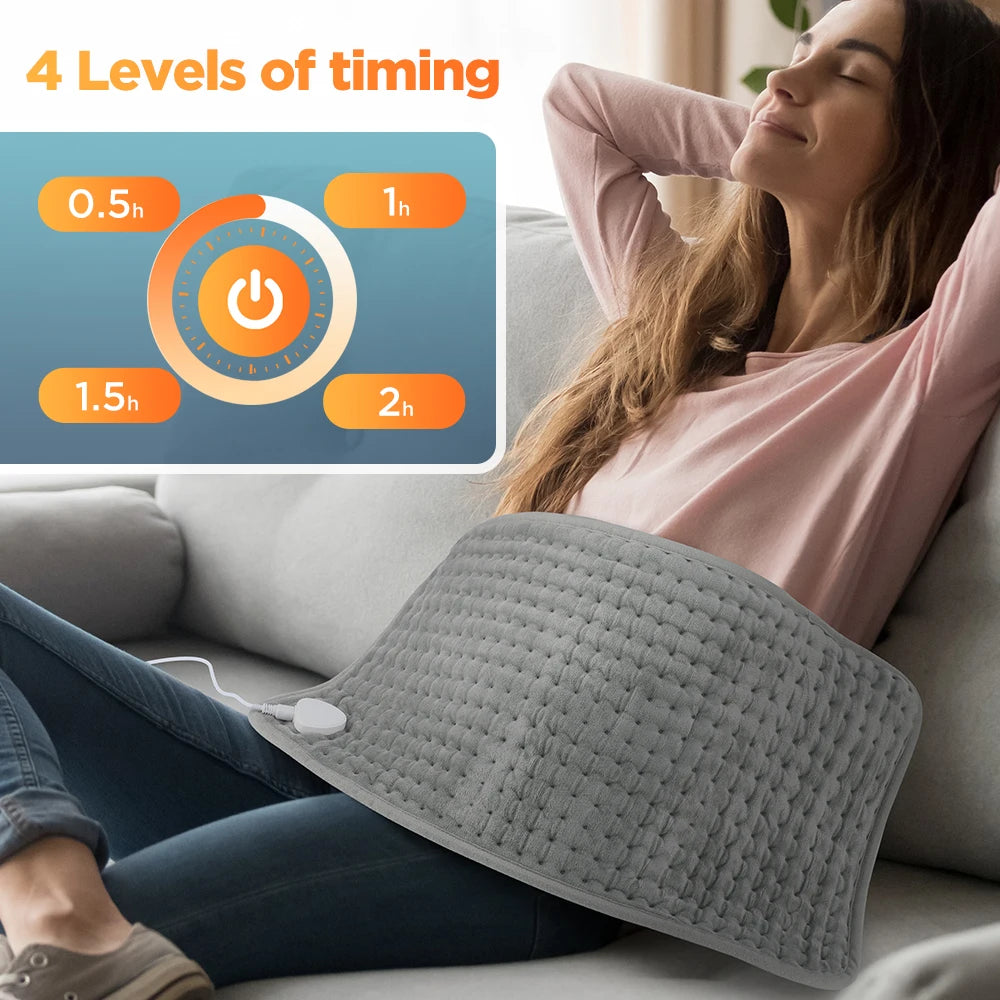 Elektrisch Verwarmingskussen 60x30 cm Instelbare Warmtemat voor Rug Benen Handen Microfluweel Grijs Warmtekussen | Sulvida