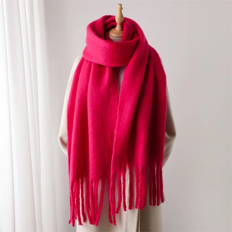 Omslagdoek Viscose met Kwasten Effen Warme Damesjaal Langwerpig Winter Accessoire Sjaal 240x38 cm Elegant | Sulvida