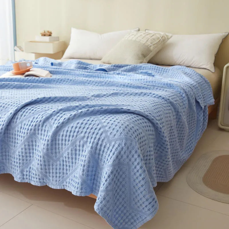 Katoenen Deken Muslin Gewafeld 100x150 tot 200x230 cm Geweven Luchtig Plaid Bedsprei Zomer Bank Slaapkamer | Sulvida