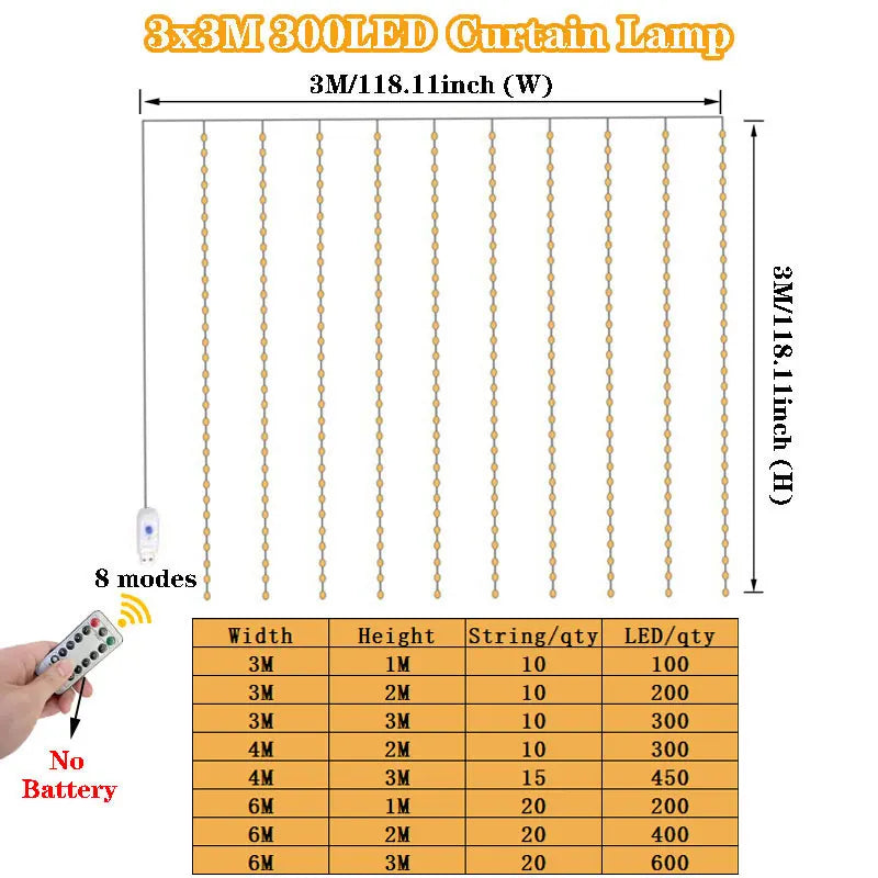 LED Gordijnverlichting met Afstandsbediening USB 3m 4m 6m Lichtgordijn Sfeerlamp Slaapkamer Feest Decoratie | Sulvida