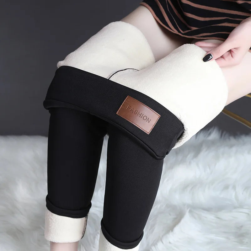 Vrouwen Lam Fleece Legging Naadloze Hoge Taille Dikke Thermische Legging Mode Winter Warme Vrouwelijke Panty Geïsoleerde Pantalon Broek