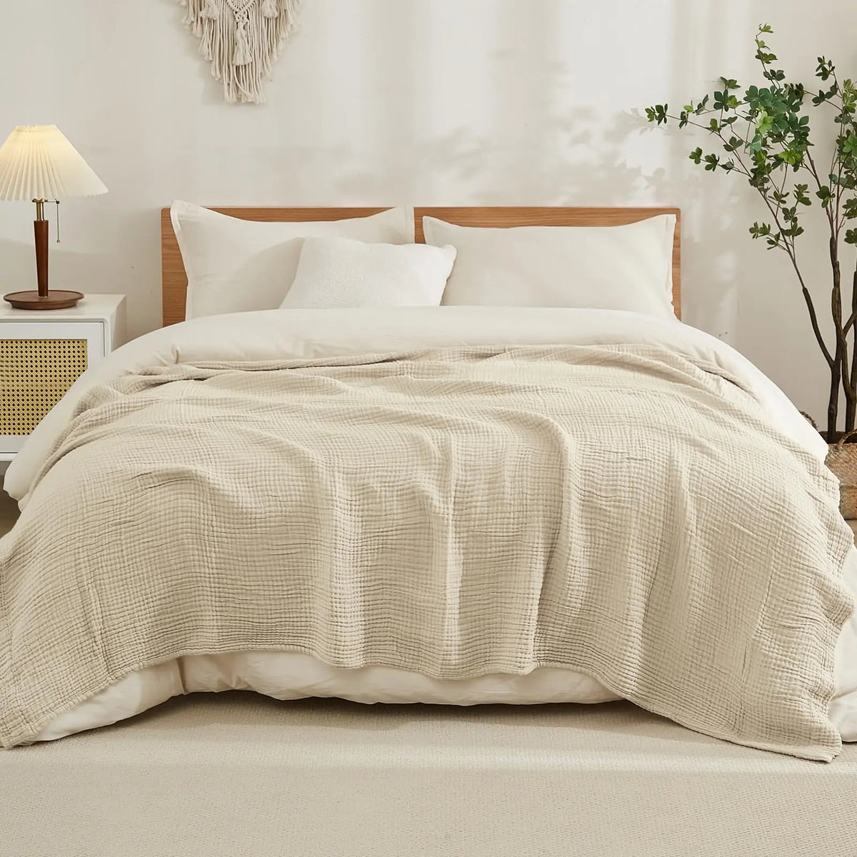 Mousseline Deken Katoen Meerlaags Zacht 198x229 cm Ademend Plaid voor Bed Bank Woonkamer Slaapkamer Decoratief | Sulvida