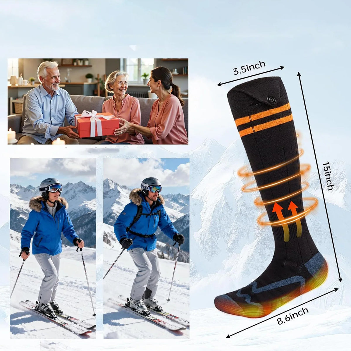 Chaussettes chauffantes électriques en coton modal, 4 températures, pour les sports d’hiver, la randonnée, le vélo et le patinage | Sulvida