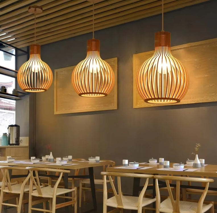 Houten Hanglamp met Opengewerkte Sfeer | Organisch Design voor Warme Sfeerverlichting Woon- & Eetkamer | Sulvida