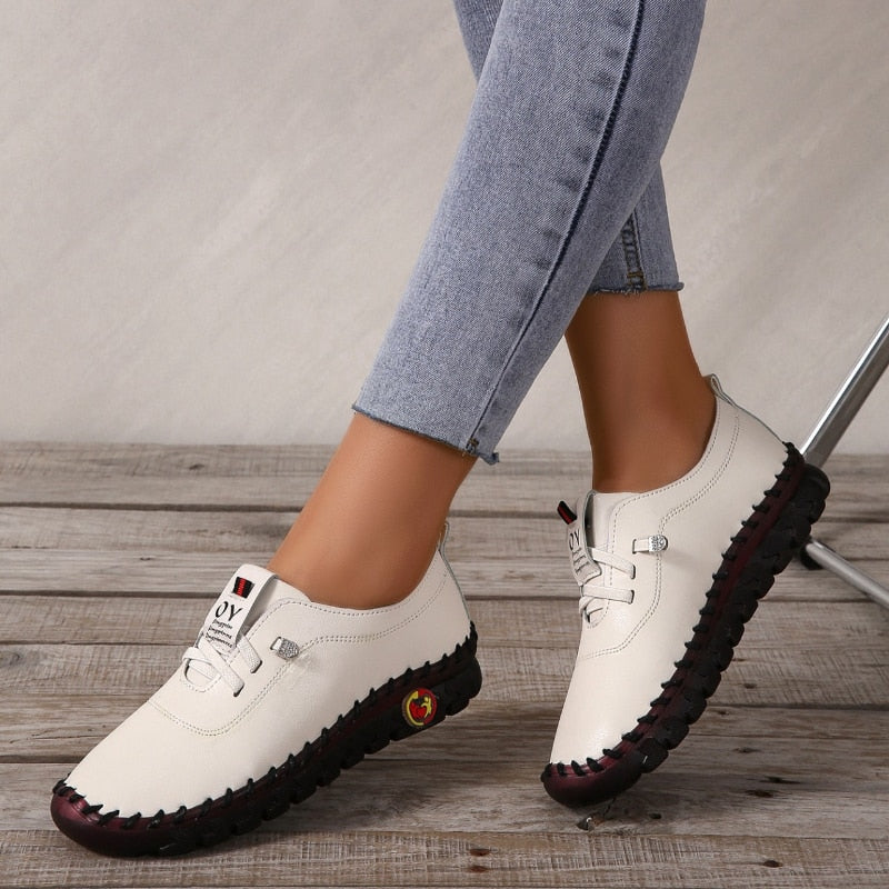 Dames Loafers Plat Leer Orthopedisch Comfortabel Antislip Voetboogsteun Zwart Wit Bruin Rood Instappers | Sulvida