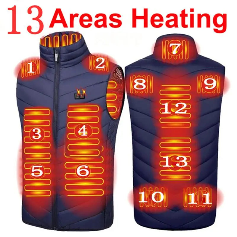 Verwarmingsvest Infrarood USB 17 Warmtezones Thermogilet Heren Outdoor Winter Bodywarmer Elektrisch Verwarmd | Sulvida