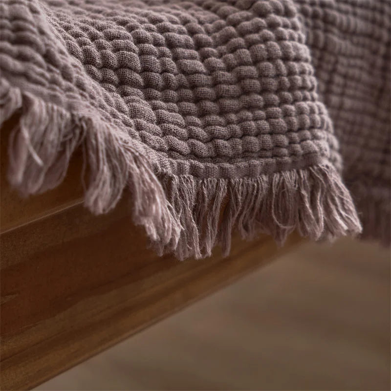 Katoenen Plaid met Kwastjes Vierlaags Gaasweefsel Effen Bankdeken Decoratief Gebreid voor Woonkamer Bank | Sulvida