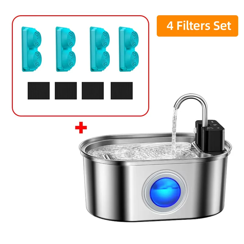 Drinkfontein Kat Oplaadbaar RVS 3,2L Sensorgestuurd Stil Waterreservoir met Filters voor Huisdieren Katten | Sulvida