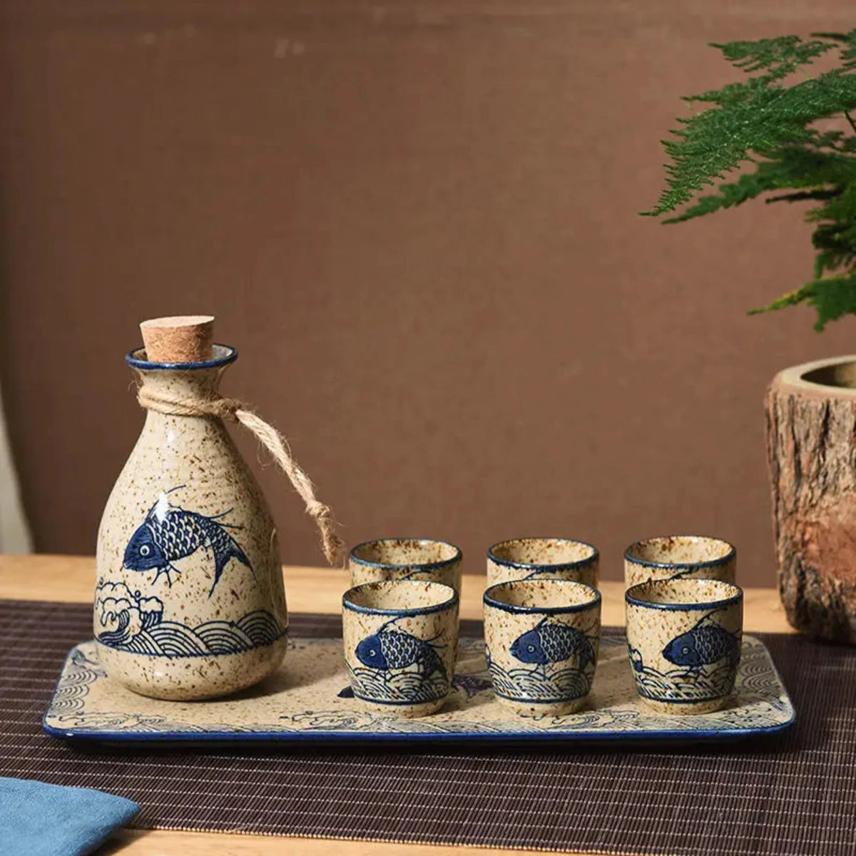 Japoński zestaw do sake, ceramika, czarny i beżowy, 300ml, naczynia do sake, mirinu i napojów spirytusowych, tradycyjny | Sulvida