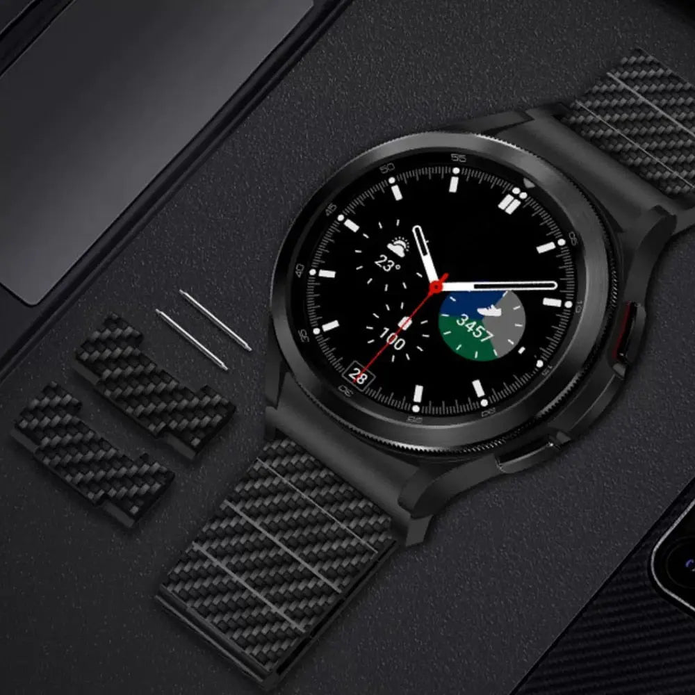 Bracelet de montre en carbone pour Galaxy Watch 4 5 6, noir, argenté, doré – réglable, magnétique, avec fermoir luxueux | Sulvida