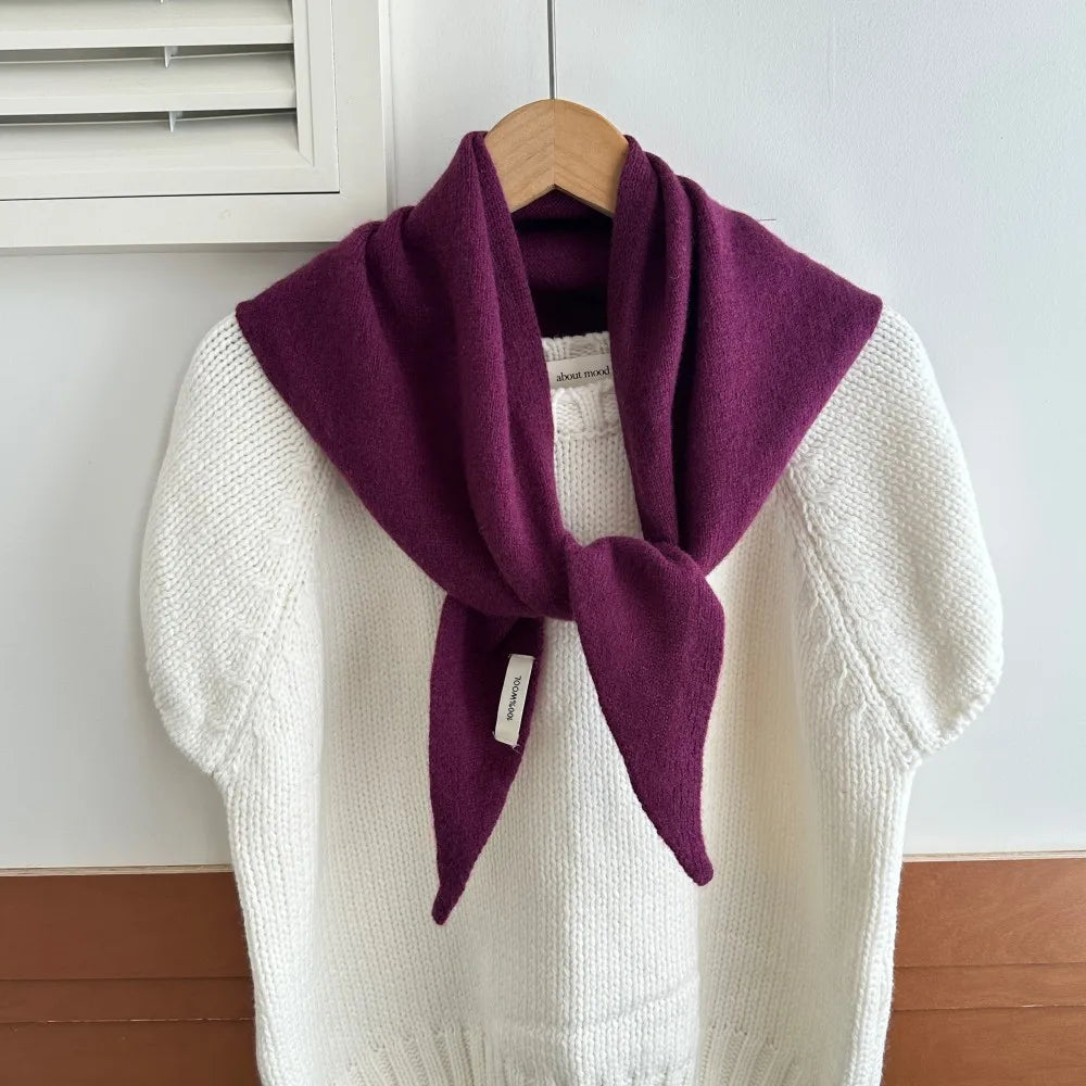Driehoekige Wintersjaal van Wol voor Dames Gebreide Omslagdoek Effen Hoofddoek Warme Herfst Winter Accessoire | Sulvida