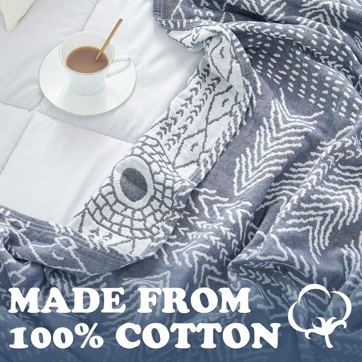 Katoenen Plaid met Geometrisch Patroon Drielaags Ademend Woonplaid Reversibel 150x200 Bank Deken Stijlvol | Sulvida
