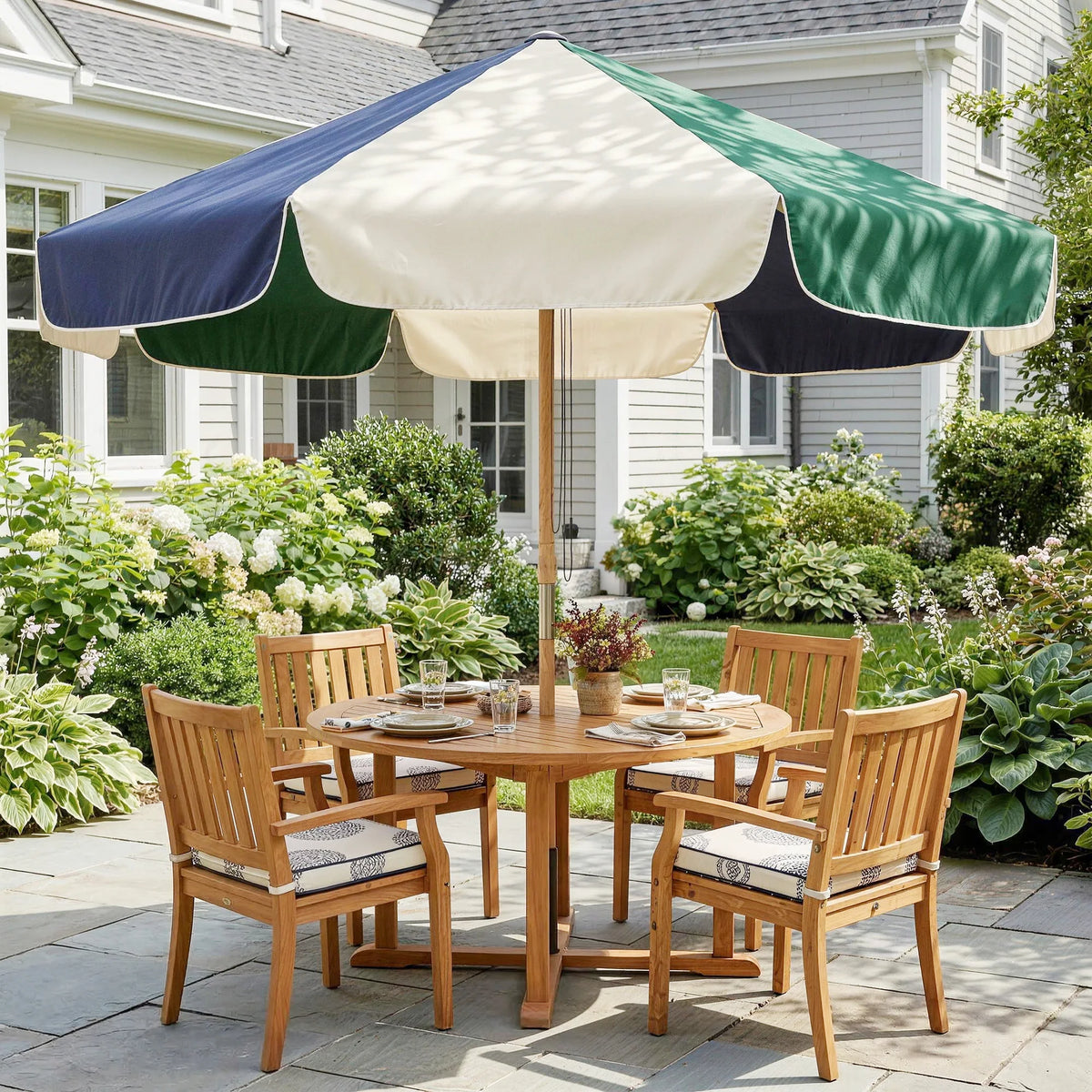 Tuinparasol Houtlook met Katrolsysteem Ø226cm Tweekleurig Donkergroen Beige UPF30+ Zonwering Terras Tuin | Sulvida