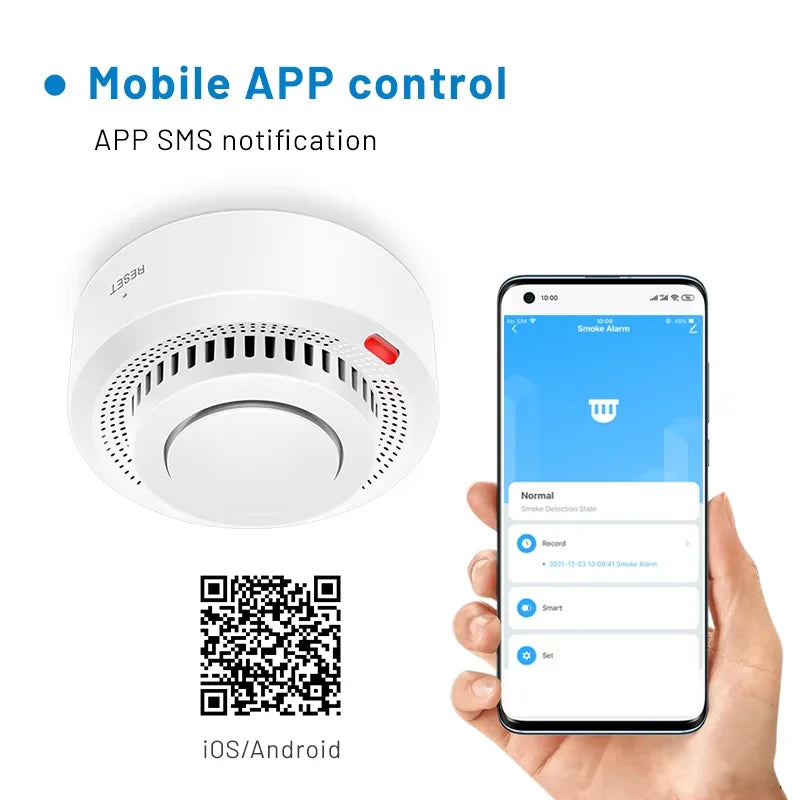 Détecteur de fumée intelligent Wi-Fi avec alarme incendie 85 dB, commande par application et alertes en temps réel pour une maison sûre | Sulvida