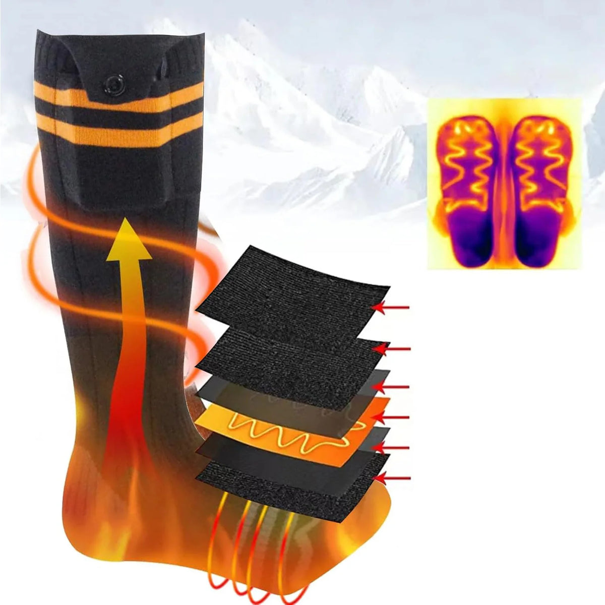 Chaussettes chauffantes électriques en coton modal, 4 températures, pour les sports d’hiver, la randonnée, le vélo et le patinage | Sulvida