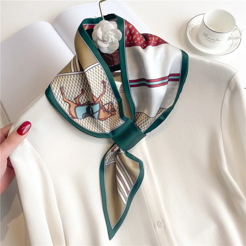 Foulard en satin pour femme à imprimé chevaux, ruban multifonction, écharpe, bandeau, bracelet, bandana, accessoire | Sulvida