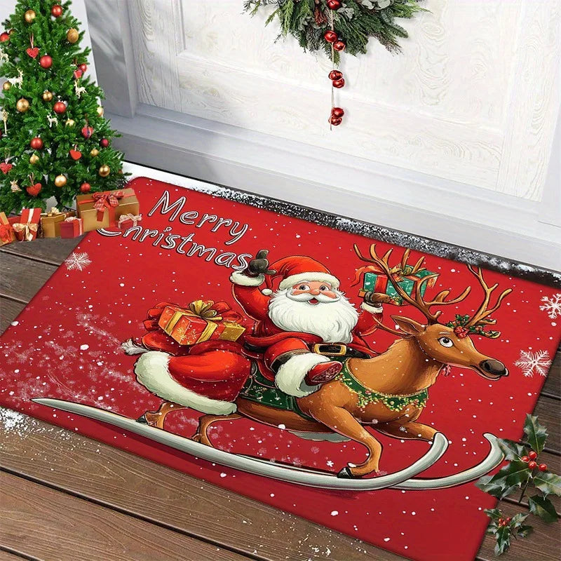 Kerstdeurmat Vrolijk Kerstfeest Antislip Polyester Binnendecoratie Kerstman Feestelijke Entree Mat Huis | Sulvida