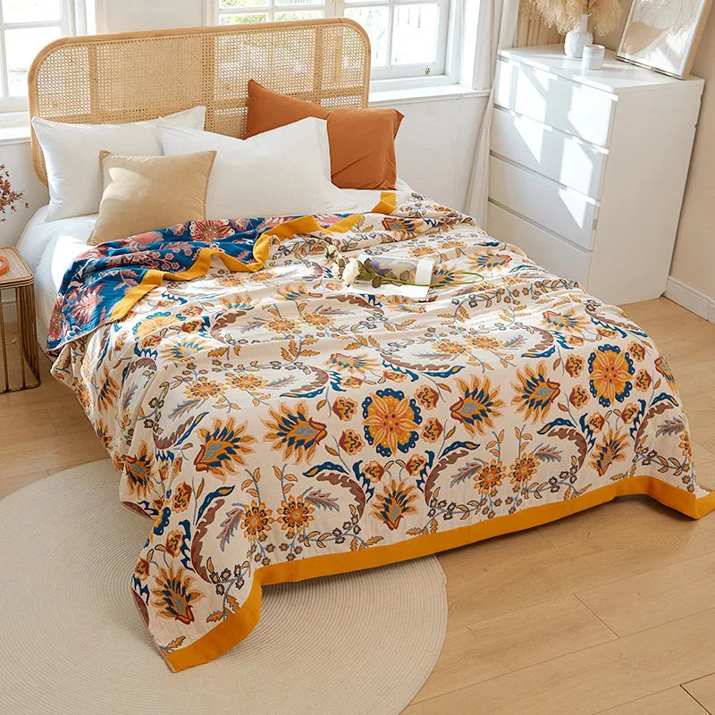 Couverture d’été en coton mousseline pour lit double, couvre-lit à motif floral en gaze de coton, léger et fin | Sulvida