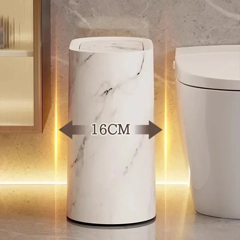 Ovale afvalbak met marmerpatroon drukdeksel prullenbak voor toilet badkamer keuken slaapkamer kantoor | Sulvida