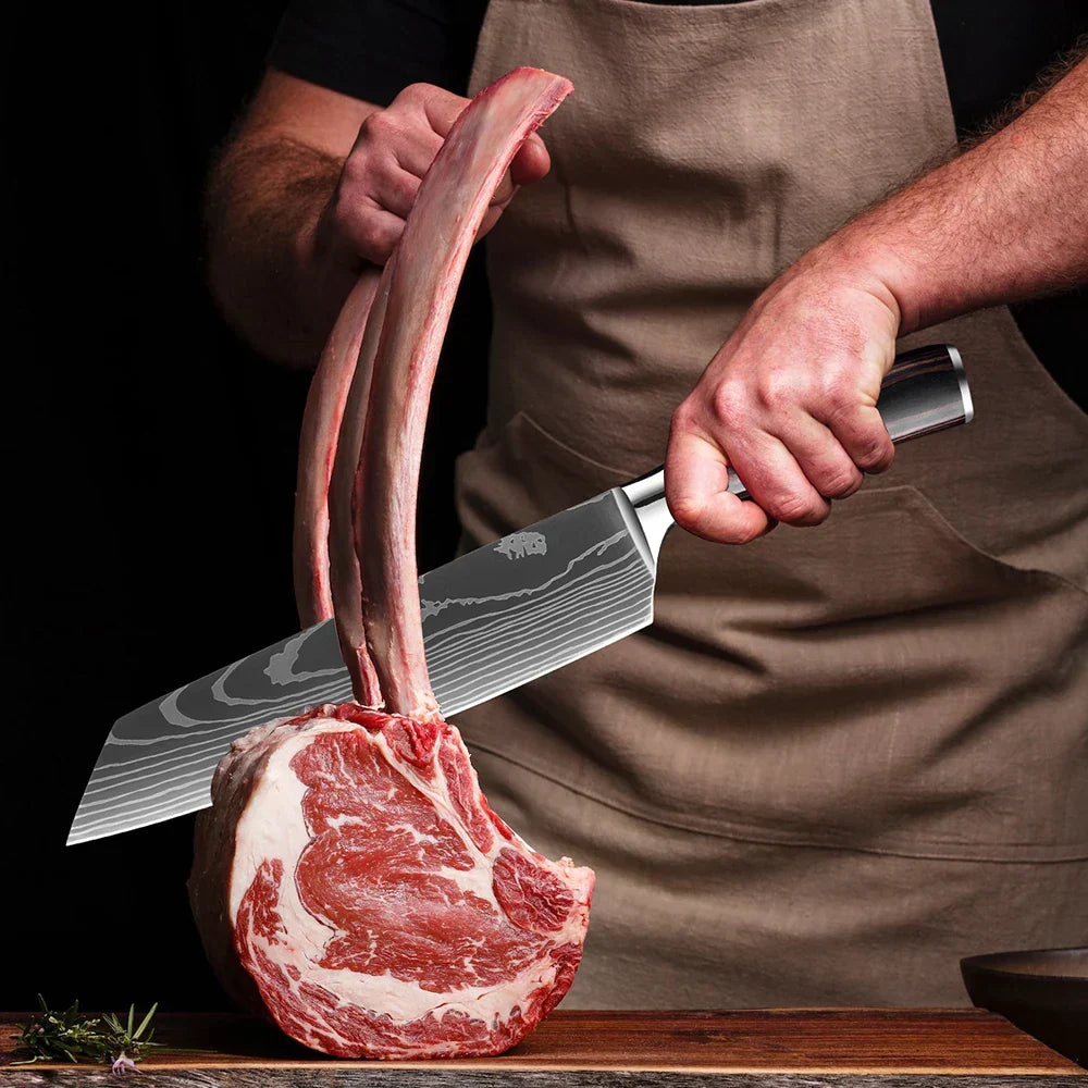 Collection de couteaux en acier inoxydable, 1 à 9 pièces, manche en bois, couteau de chef, couteau à légumes, couteau de cuisine universel professionnel | Sulvida