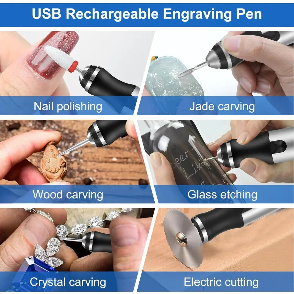 Draadloze Graveerpen met 37 Punten USB Oplaadbaar Multifunctioneel Gereedschap Hout Glas Metaal Steen | Sulvida