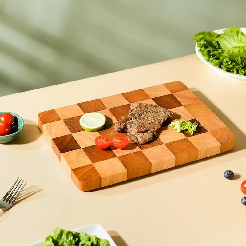 Snijplank Beuken Hout Dambordpatroon Rechthoekig Vierkant Snijden Groenten Vlees Keuken Serveren Broodplank | Sulvida