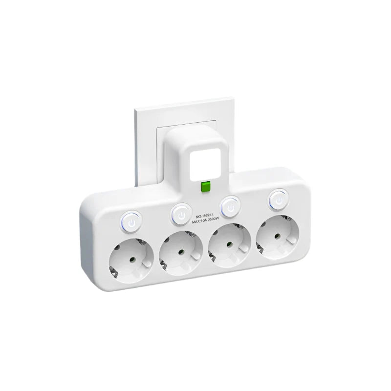 Stekkerdoos met USB en USB-C 2500W | 3-4 Stopcontacten 2 USB 1 Typ-C Overspanningsbeveiliging Schakelaar | Sulvida