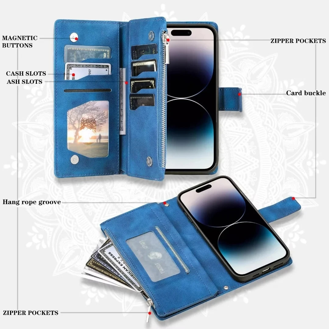 Leren Telefoonhoesje met Kaarthouder Smartphone Reliëfprint Flipcase Portemonnee-Etui Magnetische Sluiting | Sulvida