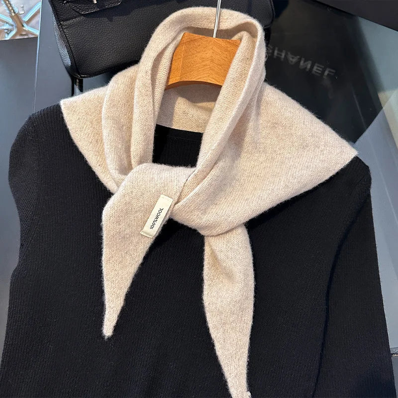 Driehoekige Wollen Sjaal Dames Winterwarm Gebreid Omslagdoek Uni Pashmina Neksjaal Herfst Winter Accessoire | Sulvida