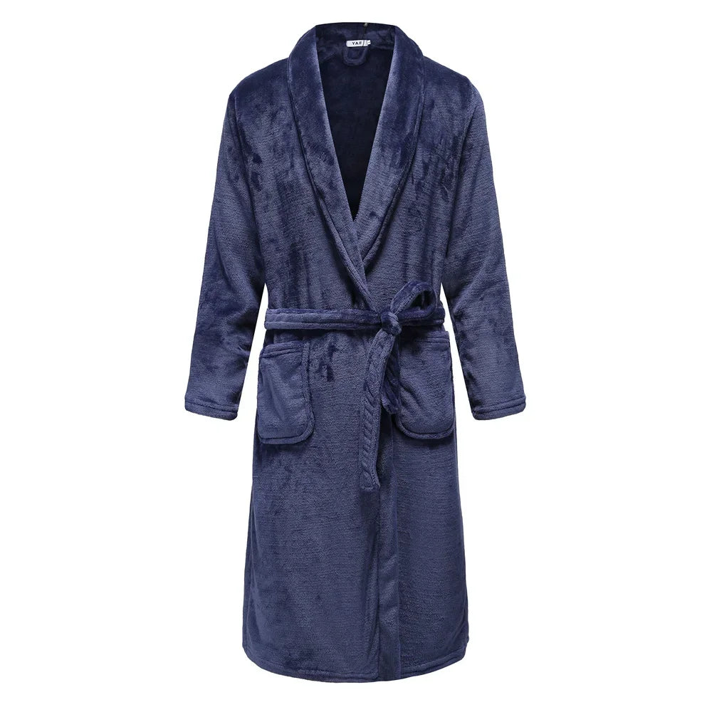 Herenbadjas Fleece Kimono Grijs Blauw Kameel Lange Mouwen Extra Dik Luxe Loungekleding Herfst Winter | Sulvida