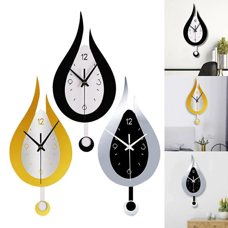 Acryl Waterdruppel Wandklok Stil Uurwerk Decoratieve Klok Woonkamer Slaapkamer Modern Design Metaal 38×17cm | Sulvida