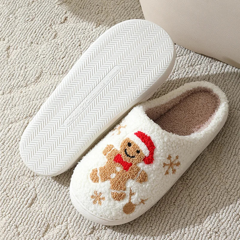 Huisslippers Peperkoek Motief Zachte Pluche Binnenschoenen Winterwarm Dames Heren Unisex Kerstcadeau | Sulvida