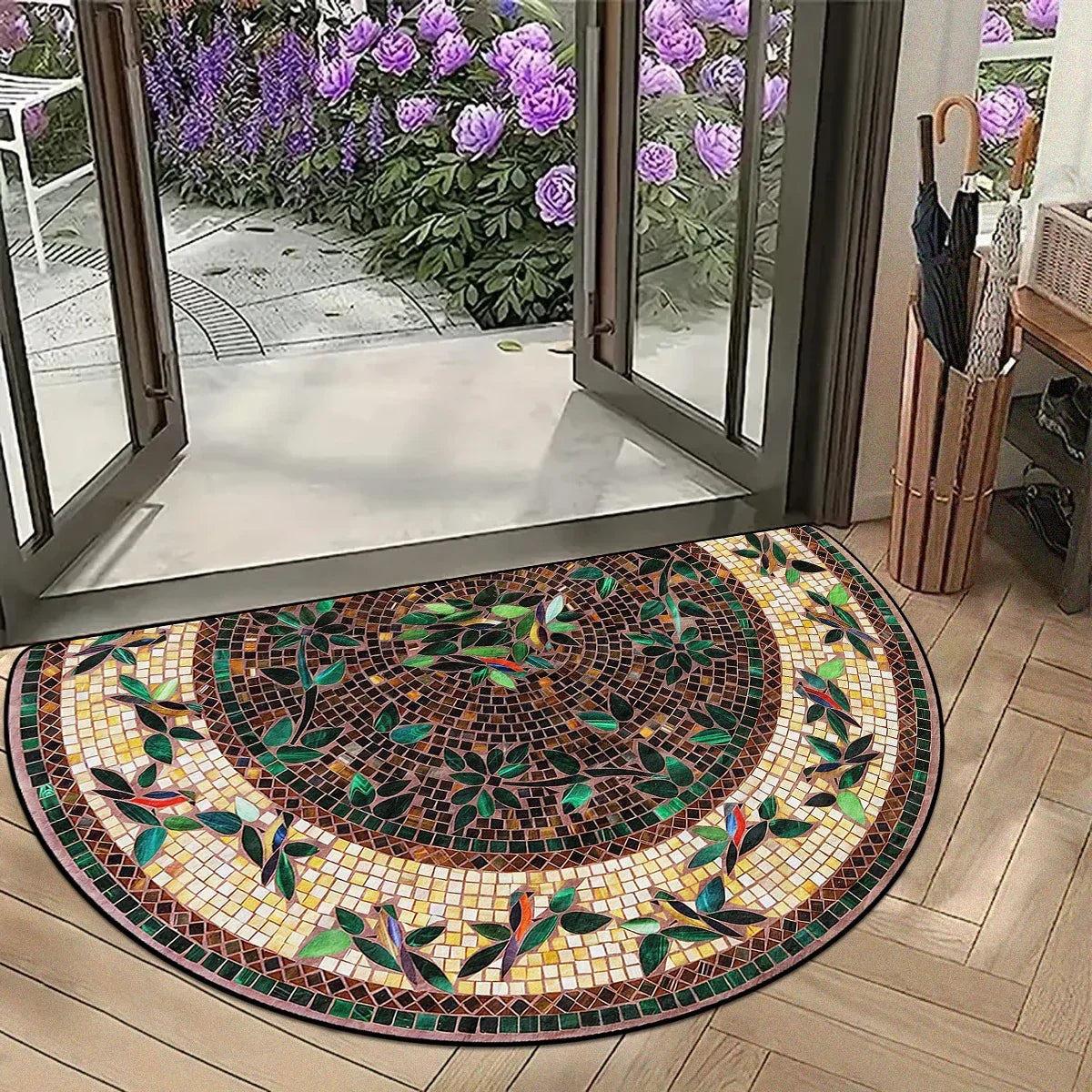 Halfronde Deurmat Buitenmat Antislip Mozaïek Vintage Bloemenpatroon Geometrisch Design Balkon Ingang | Sulvida