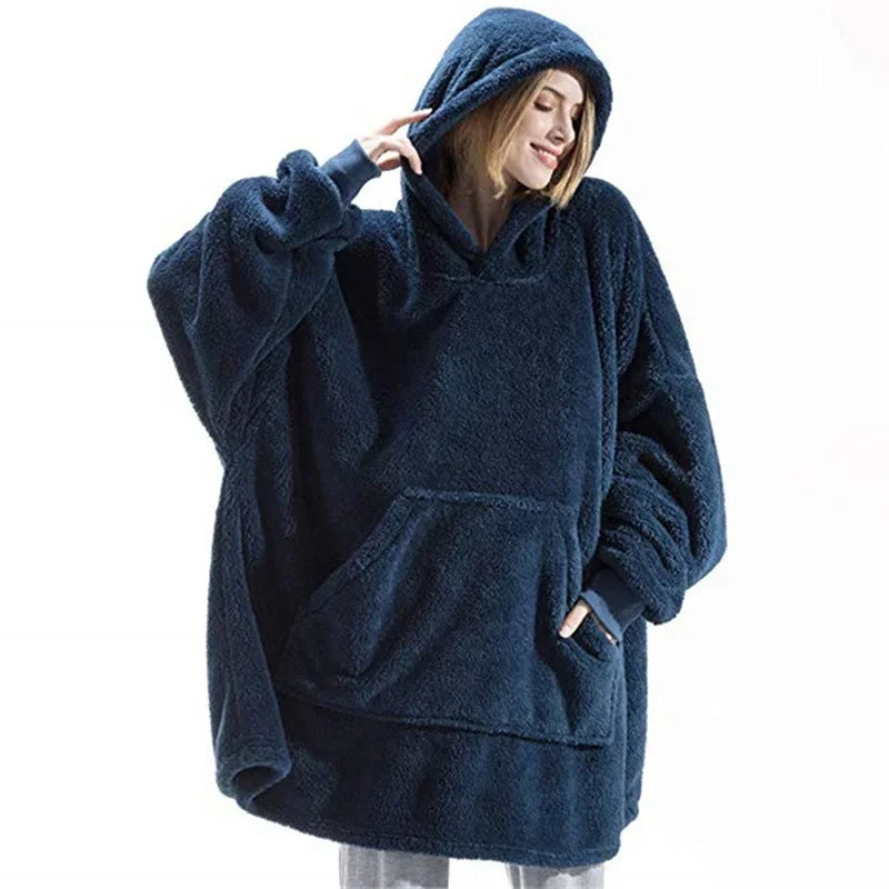Tragbare Decke mit Kapuze, beidseitiges Fleece, warme Loungewear-Decke für Herbst und Winter | Sulvida