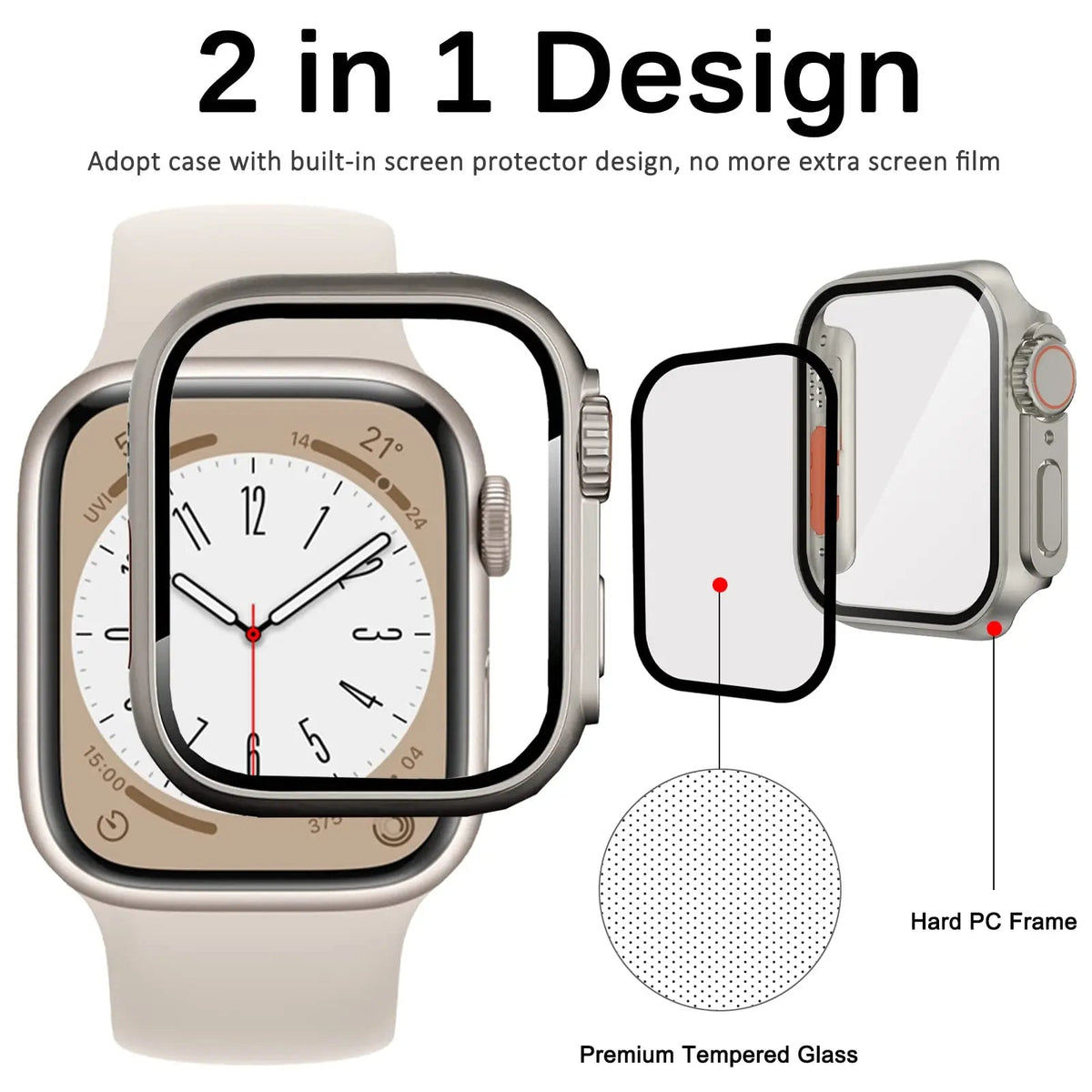 Coque de protection en verre trempé pour Apple Watch Series 7 8 SE 45mm 44mm 41mm 40mm, protection d’écran pour montre connectée | Sulvida