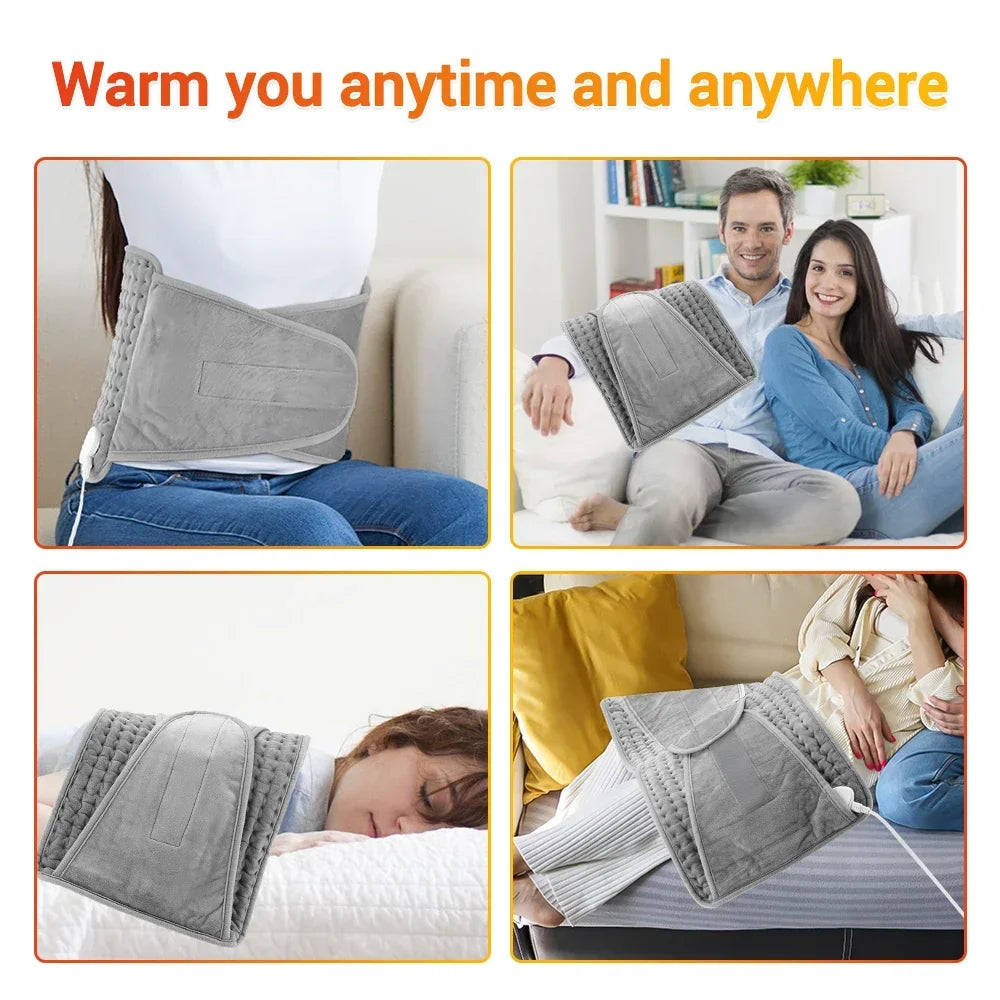 Elektrisch Verwarmingskussen Micropluche Grijs 59x30cm Timer Thermostaat Rug Buik Benen Thuis Kantoor | Sulvida