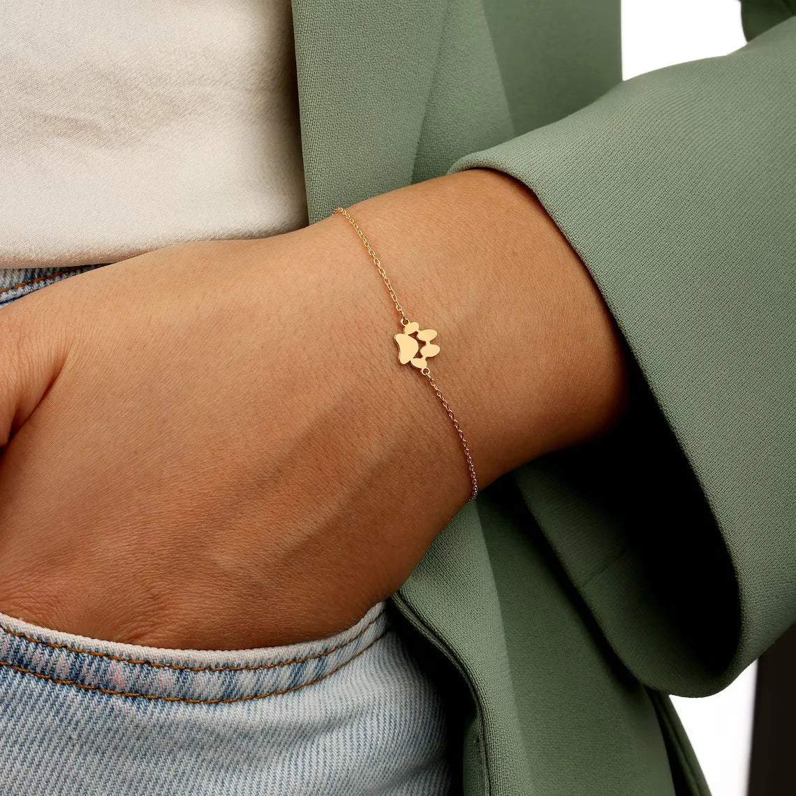 Gepersonaliseerde Armband met Hondenpootafdruk Verstelbaar Roestvrij Staal Zilver Goud Rosé Hondenliefhebber | Sulvida