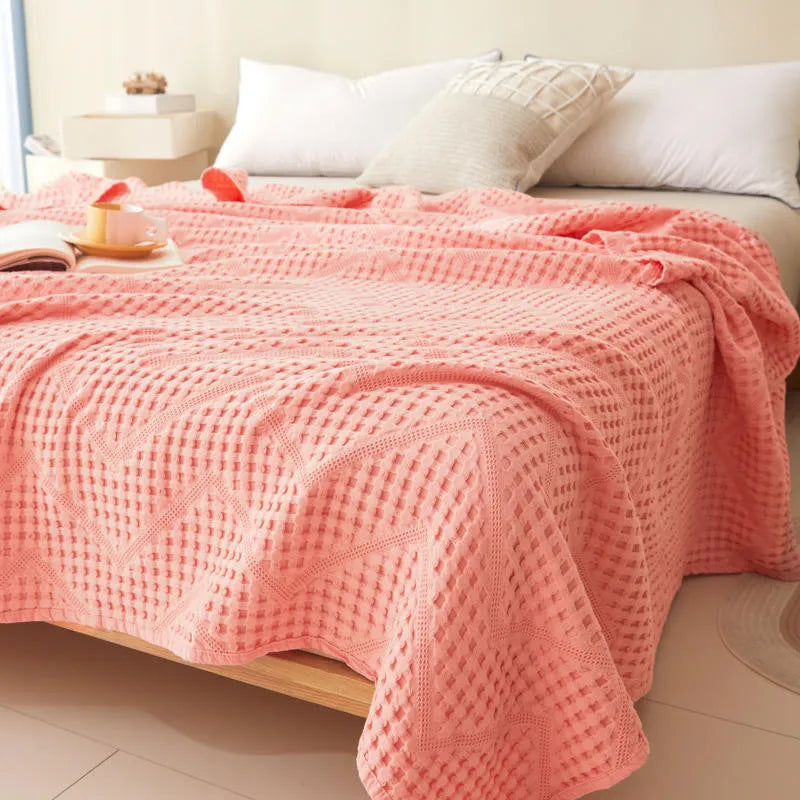 Katoenen Deken Muslin Gewafeld 100x150 tot 200x230 cm Geweven Luchtig Plaid Bedsprei Zomer Bank Slaapkamer | Sulvida