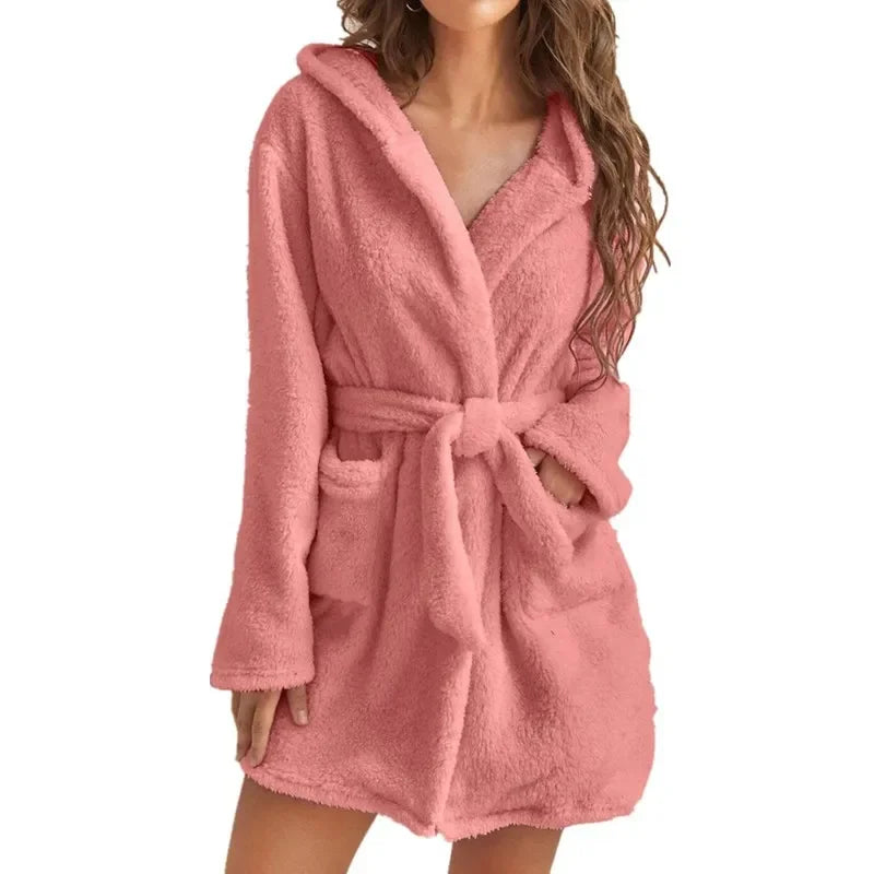 Katoenen Badjas met Capuchon voor Dames Kimono Ochtendjas Lange Mouwen Ceintuur Zachte Huiskleding Wellness | Sulvida