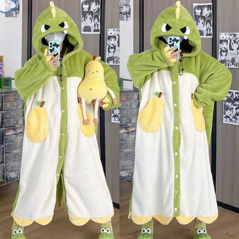 Dieren Onesie Pyjama met Capuchon Vos Dino Print voor Kinderen Volwassenen Comfortabel Herfst Winter Thuis | Sulvida